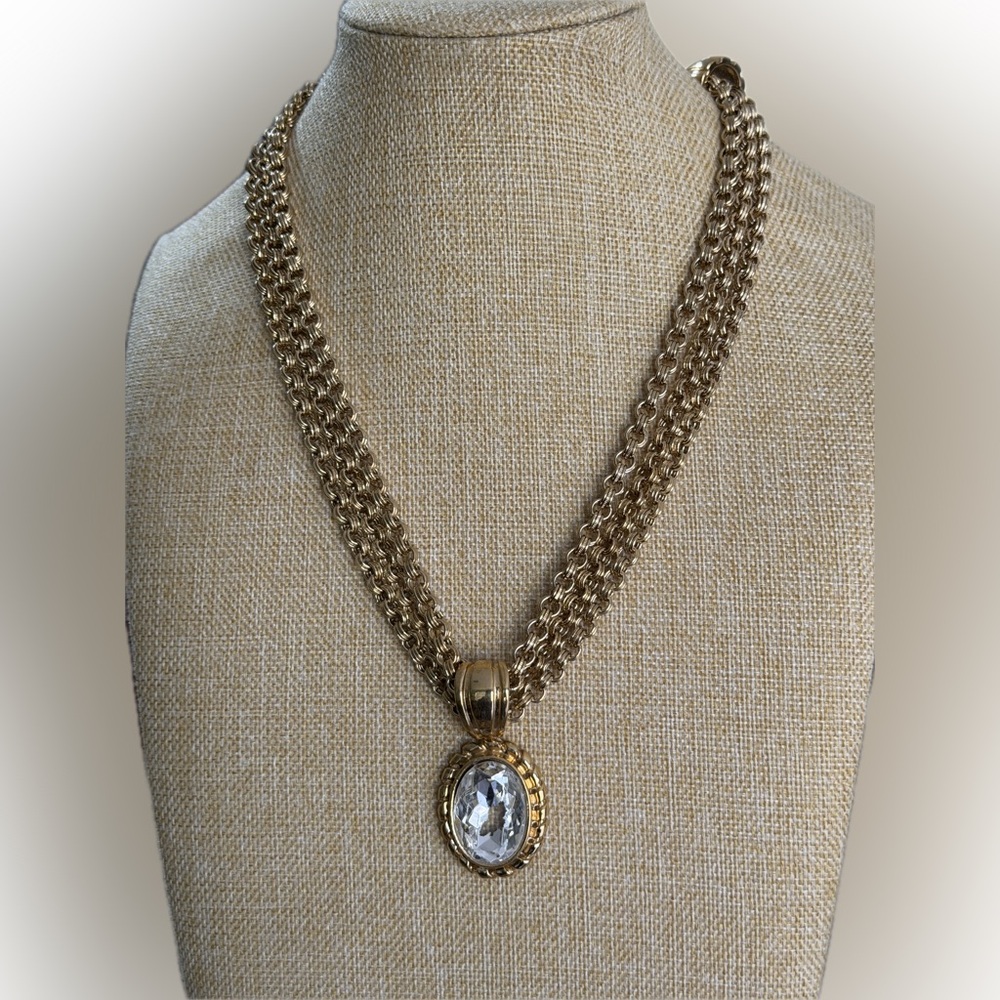 Givenchy Paris New York Vintage Multi Strand Gold-Plated and Rhinestone Necklace - Picture 13 of 17